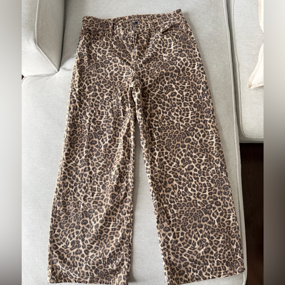 AE Stretch Leopard Low-Rise Baggy Wide-Leg Pants - Picture 3 of 4